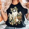Camo Bow Ghost Pumpkin Halloween Graphic T‑Shirt