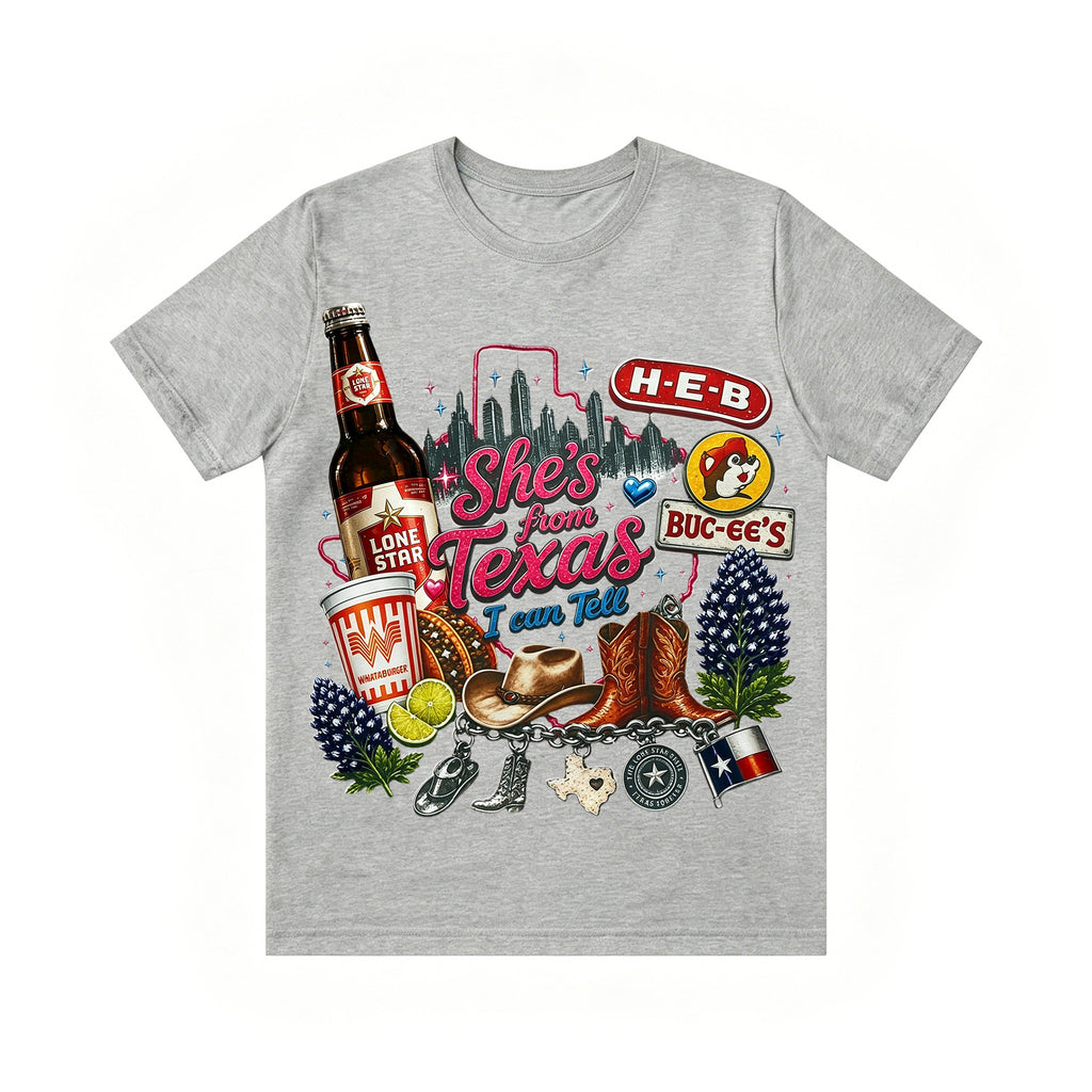 "She's From Texas I Can Tell" Cuffed-sleeve Texas Residents T-shirt