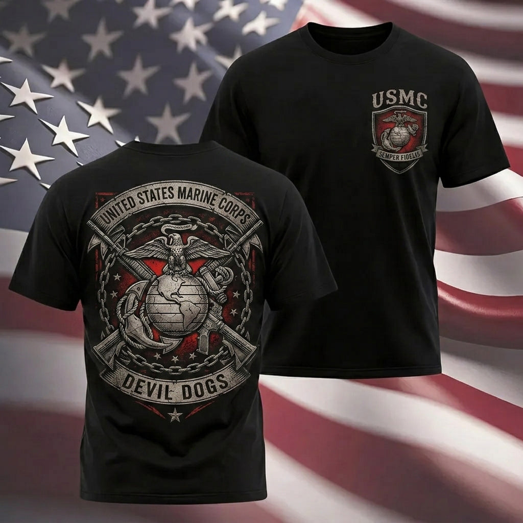 Retro Devil Dogs USMC Badge Print Men's T‑Shirt