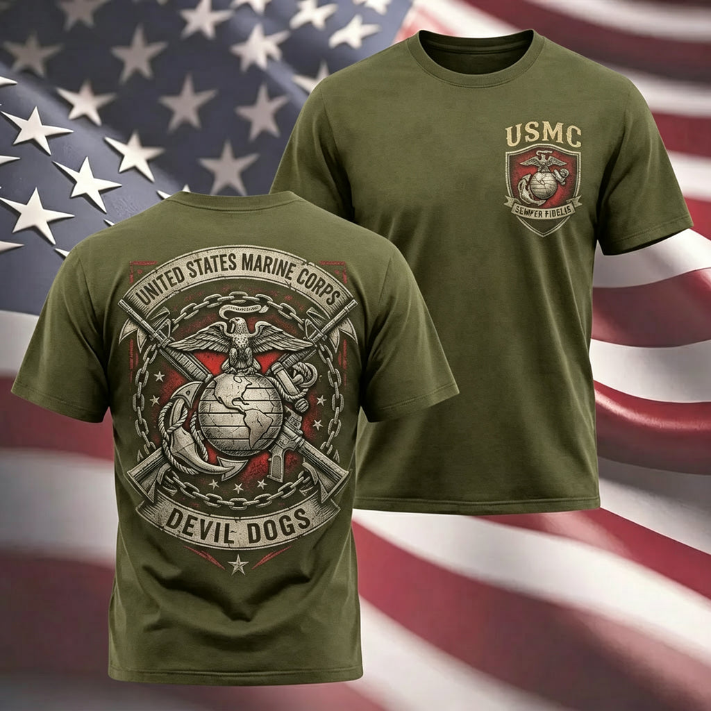 Retro Devil Dogs USMC Badge Print Men's T‑Shirt