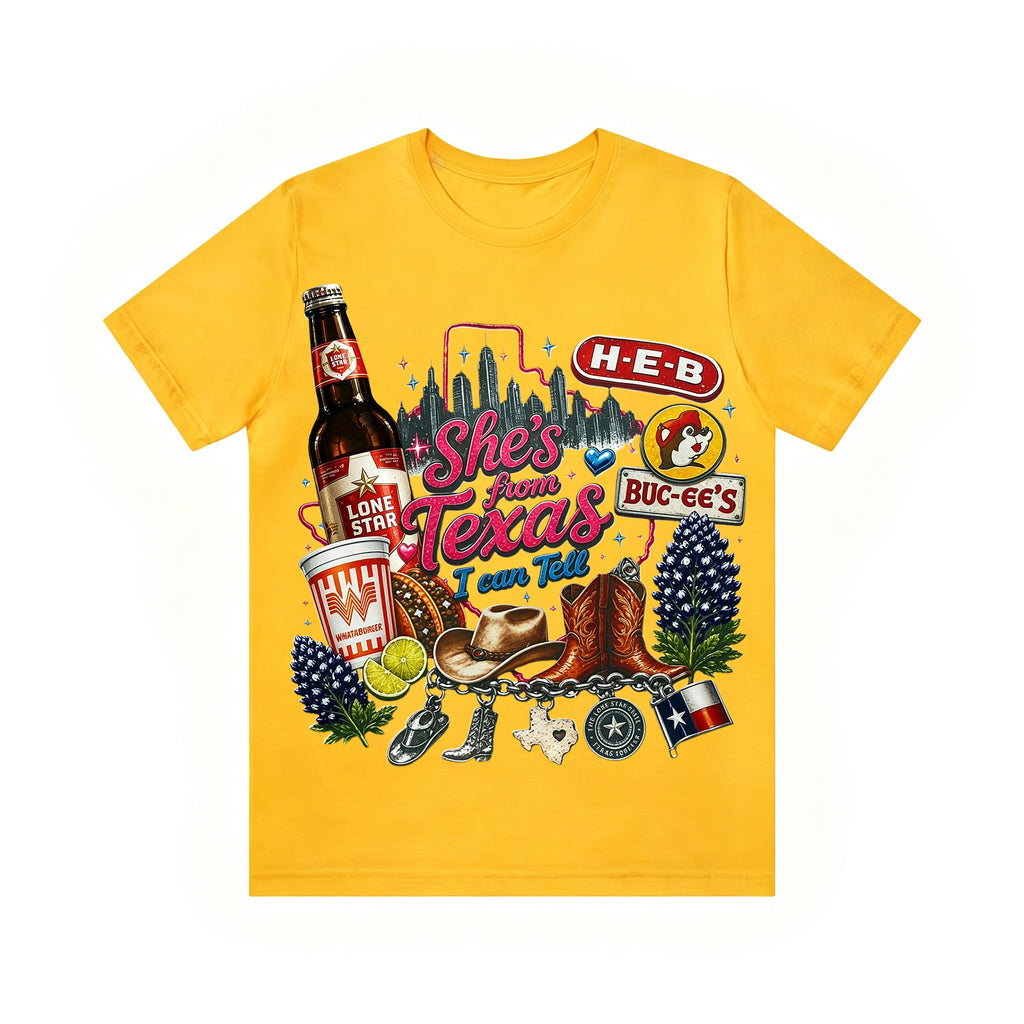 "She's From Texas I Can Tell" Cuffed-sleeve Texas Residents T-shirt