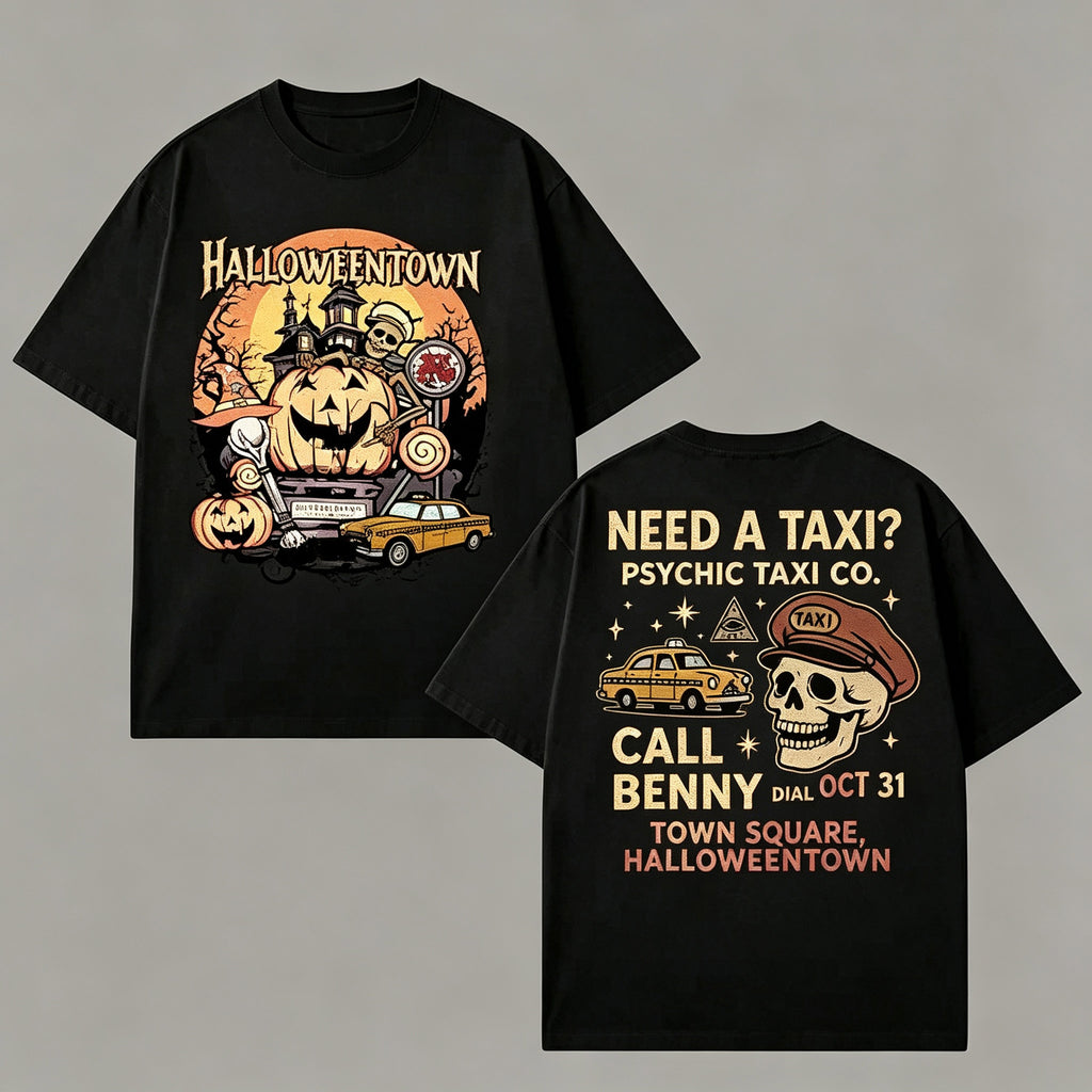 Halloweentown Benny Psychic Taxi Front Back Graphic T‑Shirt