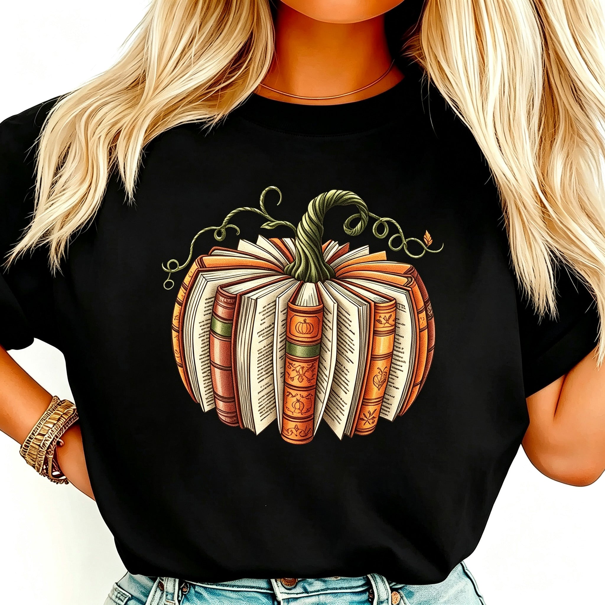 Book Pumpkin Fall Halloween Graphic T‑Shirt