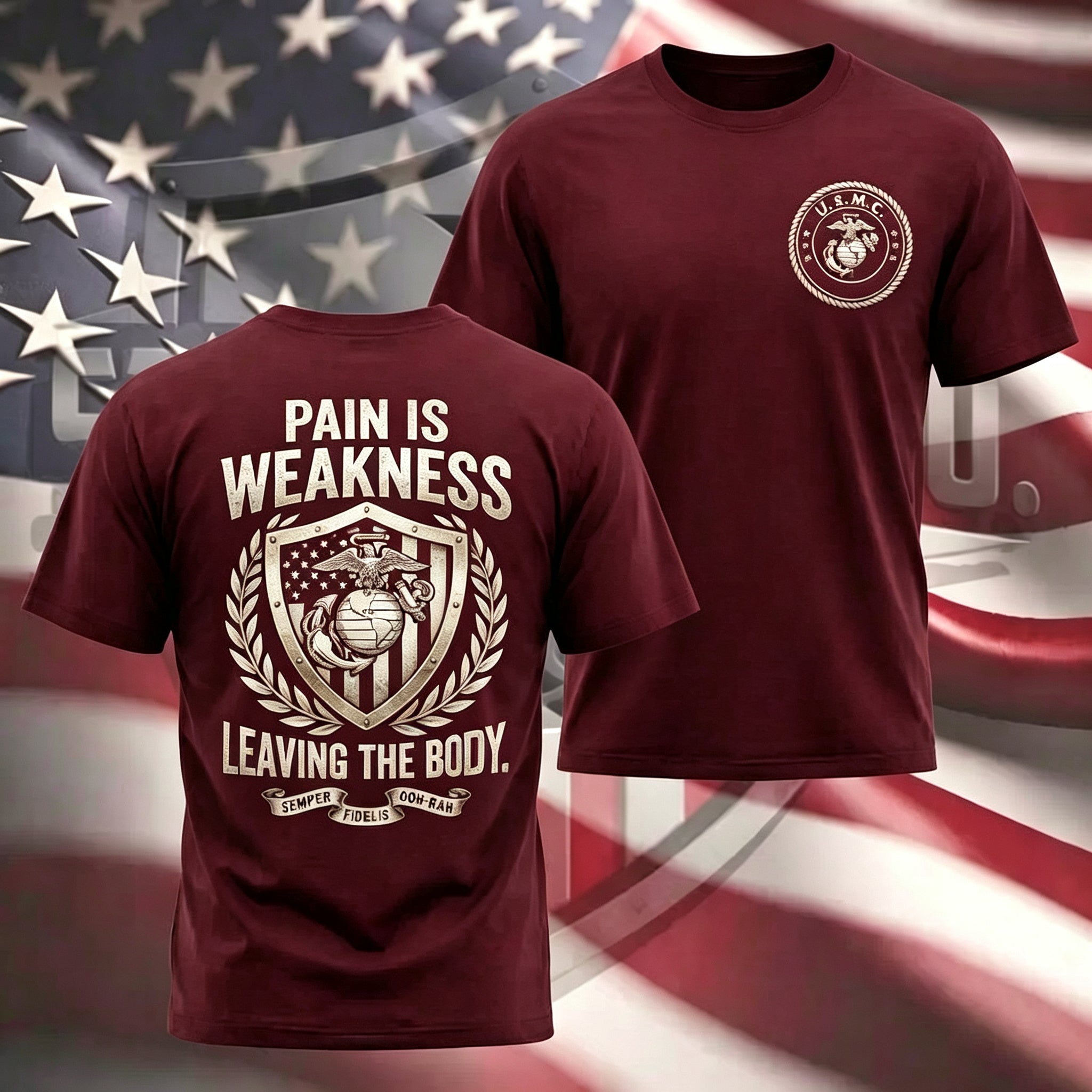 Vintage Marine Corps Slogan Badge Print Casual Tee