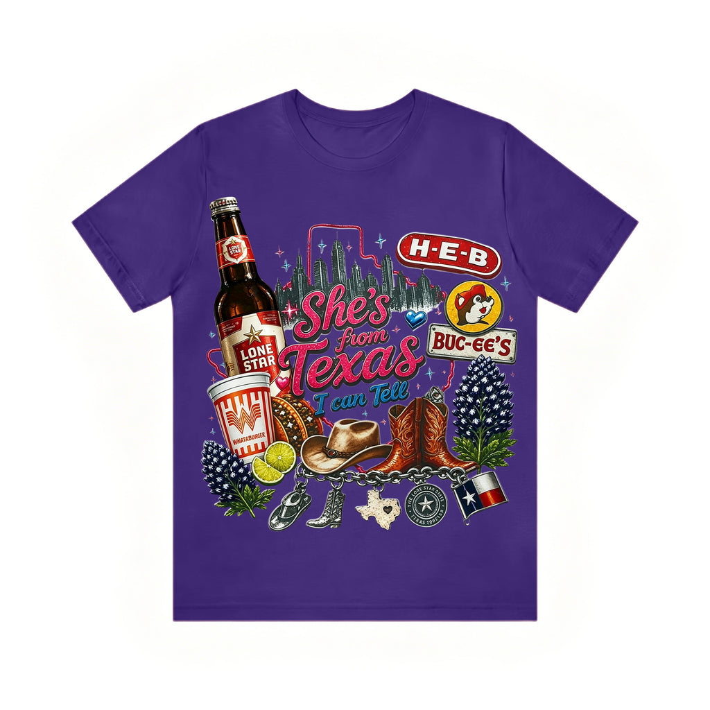 "She's From Texas I Can Tell" Cuffed-sleeve Texas Residents T-shirt