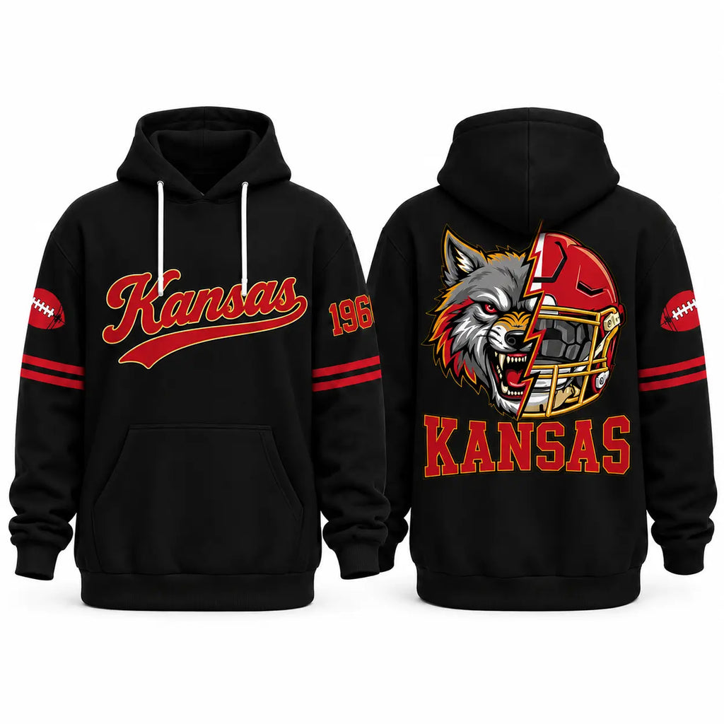 Retro City Football Mascot Graphic Hoodie With Front Pocket