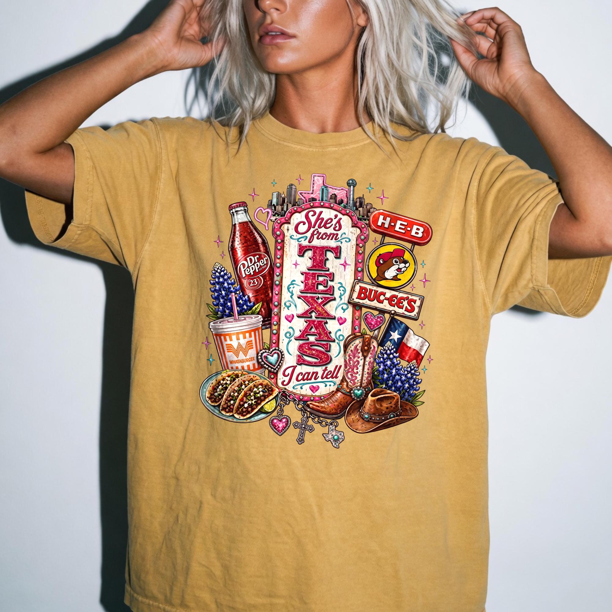 Texas Icons Tee: She's From I Can Tell Pink Glam State Pride