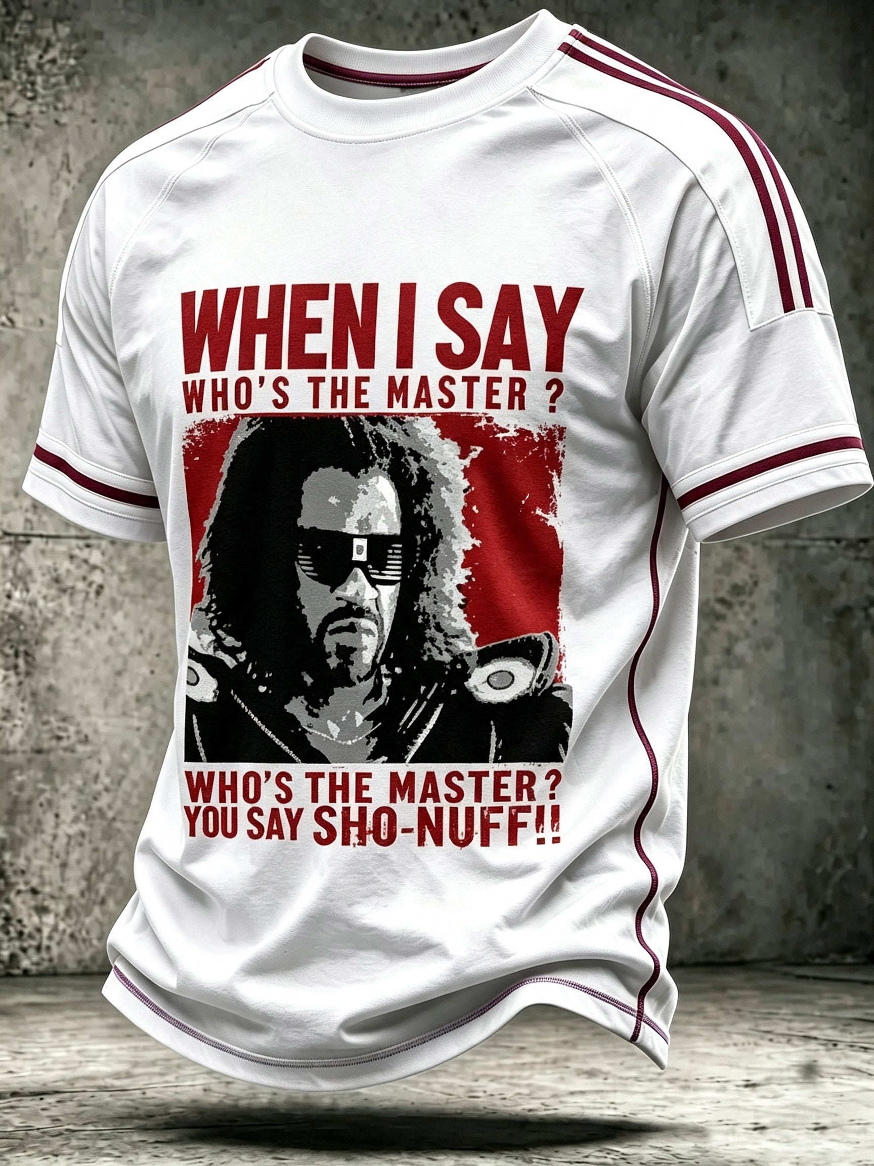 Retro Sho'Nuff Slogan Print Striped Raglan Crewneck Tee