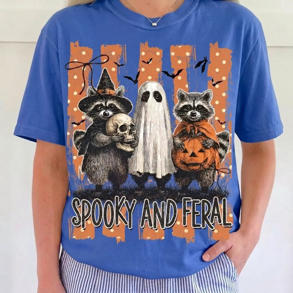  Raccoon Ghost Pumpkin Graphic Tee