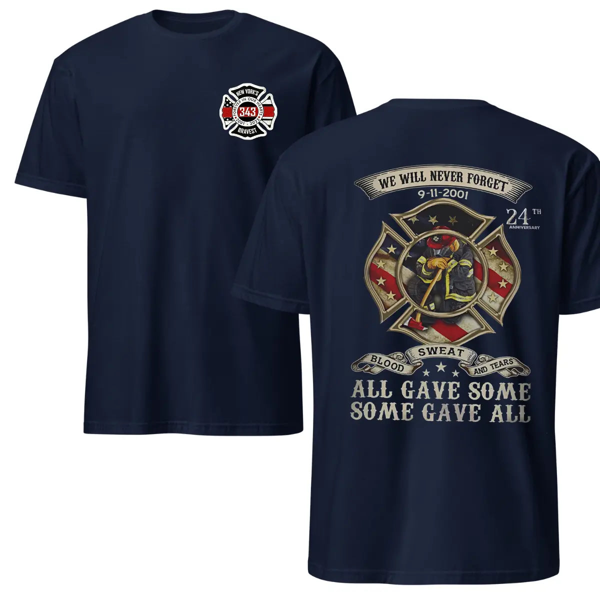 343 Firefighter Memorial T-Shirt, 9/11 Tribute Graphic Tee