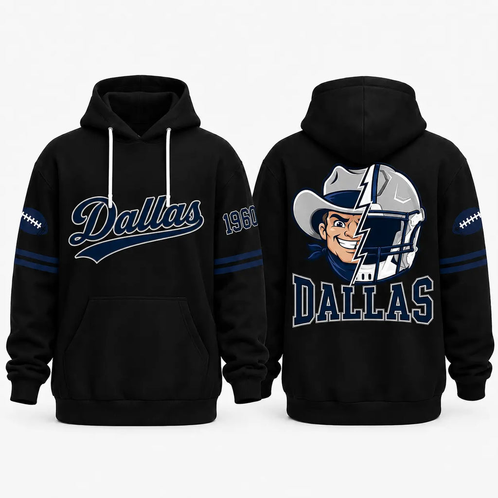 Retro City Football Mascot Graphic Hoodie With Front Pocket