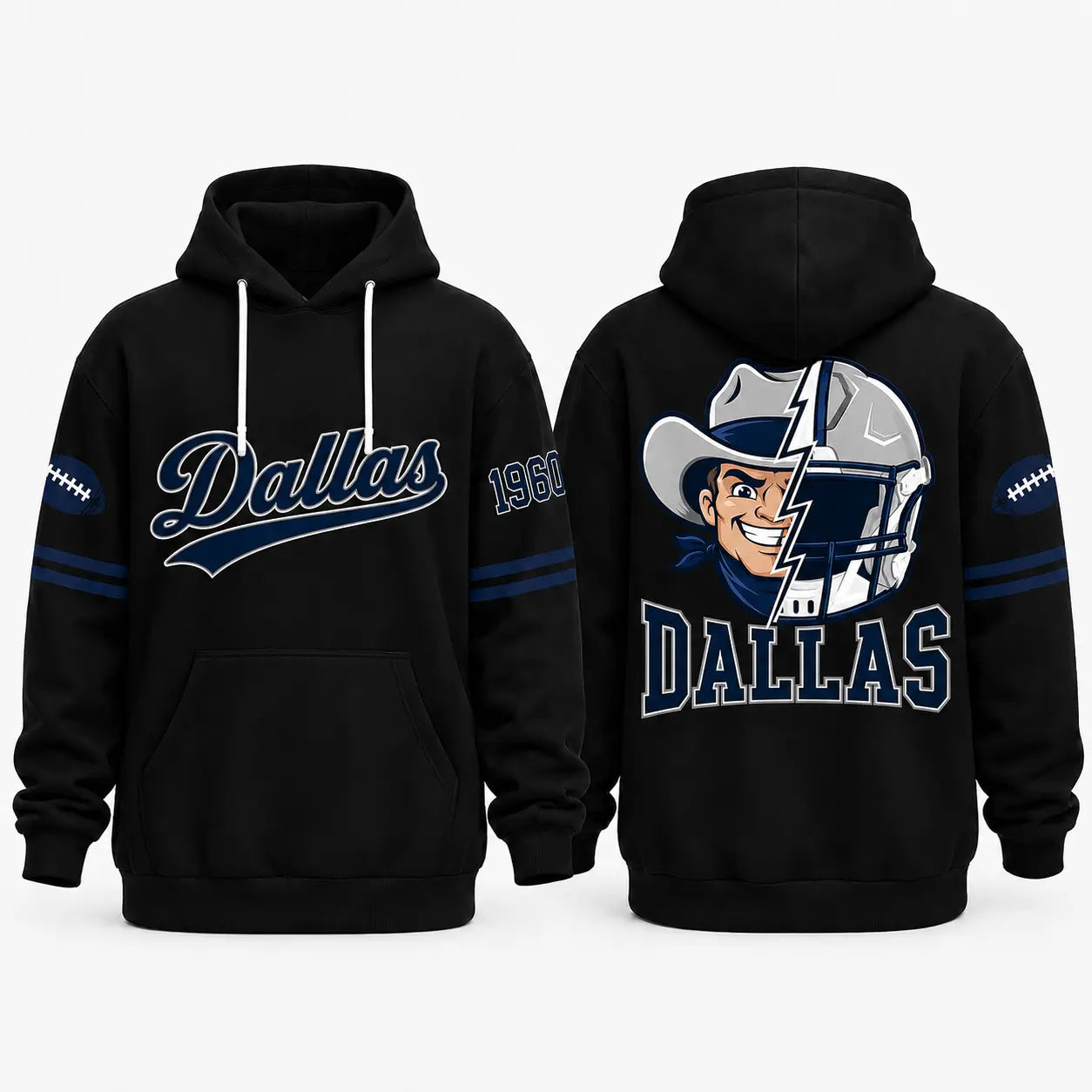 Retro City Football Mascot Graphic Hoodie With Front Pocket
