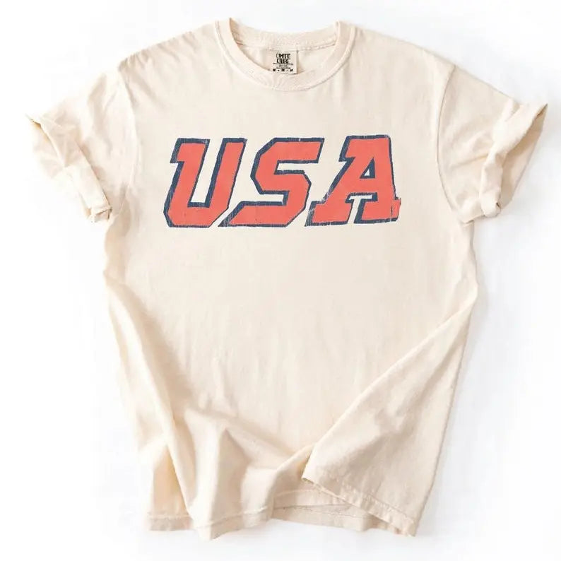 Unisex Vintage USA Tee. Patriotic July 4th Red, White and Blue.