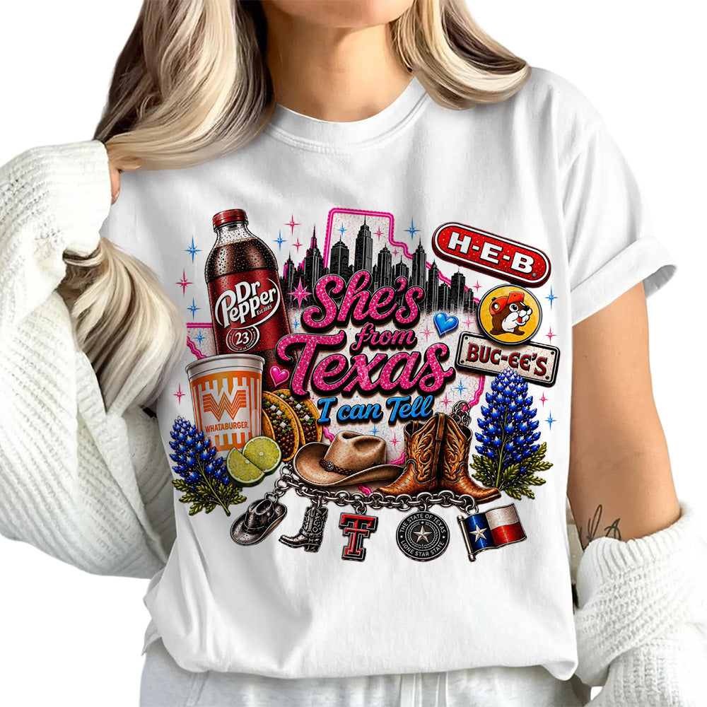 "She's From Texas I Can Tell" Unisex Cuffed-sleeve Texas Residents T-shirt