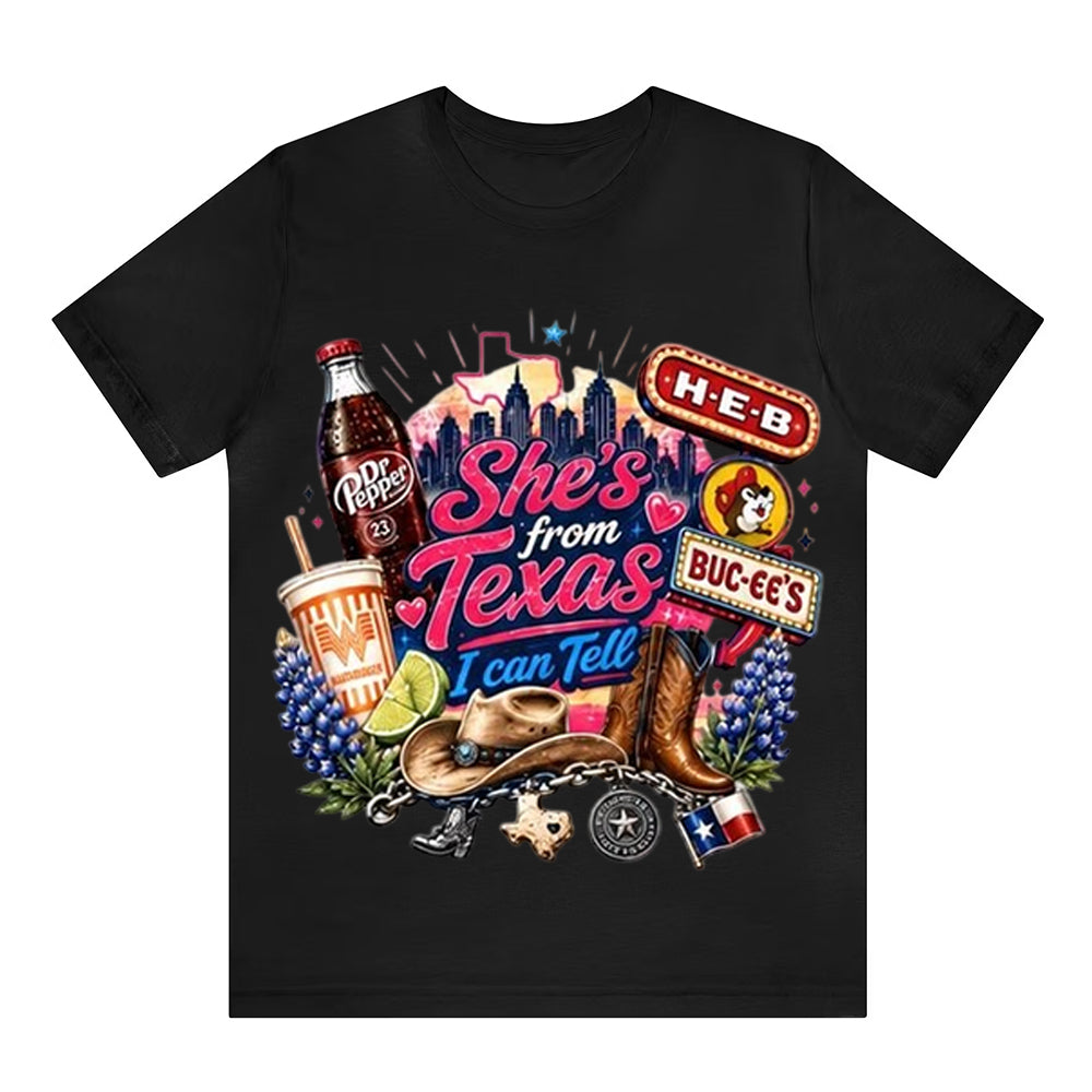 She's From Texas Tour Cowgirl And Soda Unisex Travel T-shirt