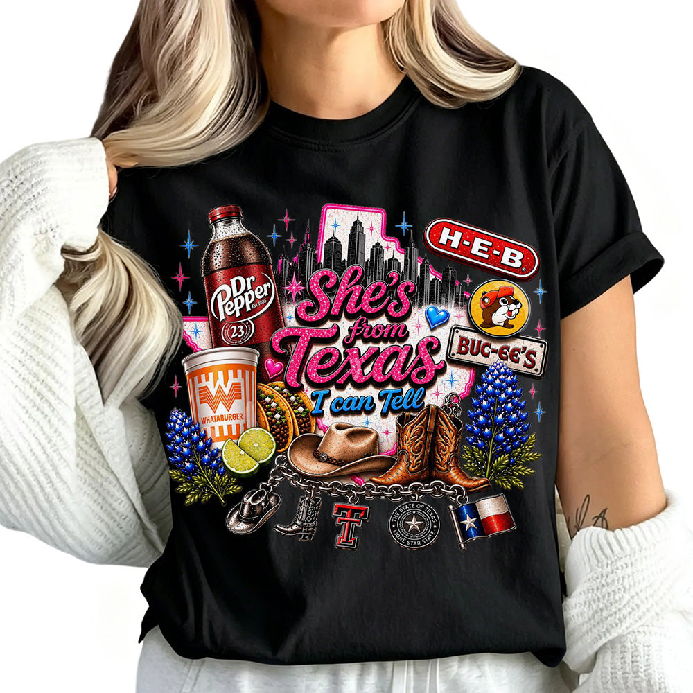 "She's From Texas I Can Tell" Unisex Cuffed-sleeve Texas Residents T-shirt