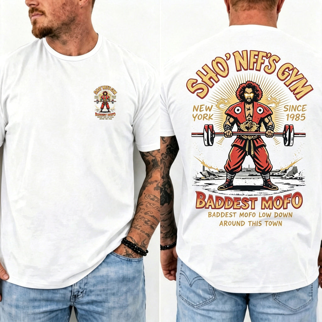 Sho' Nuff's Gym Double‑Sided Print T‑Shirt Retro Movie Graphic Tee