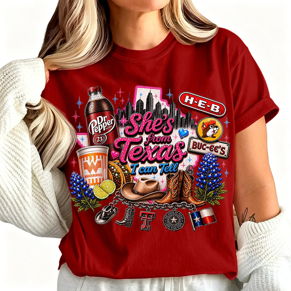 "She's From Texas I Can Tell" Unisex Cuffed-sleeve Texas Residents T-shirt