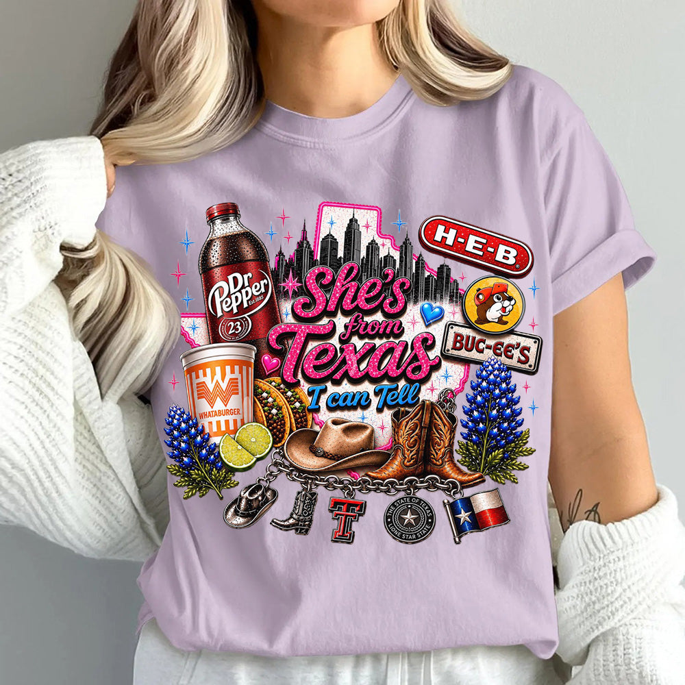 "She's From Texas I Can Tell" Unisex Cuffed-sleeve Texas Residents T-shirt