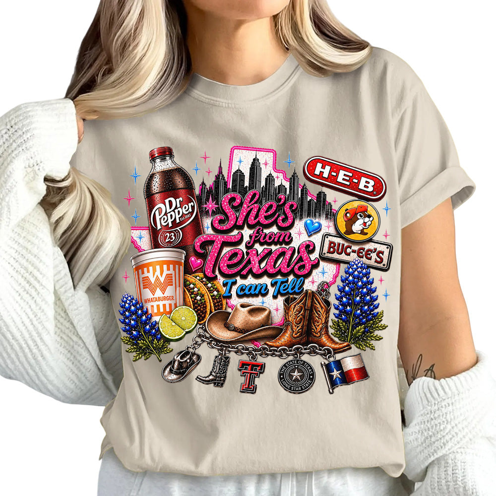 "She's From Texas I Can Tell" Unisex Cuffed-sleeve Texas Residents T-shirt