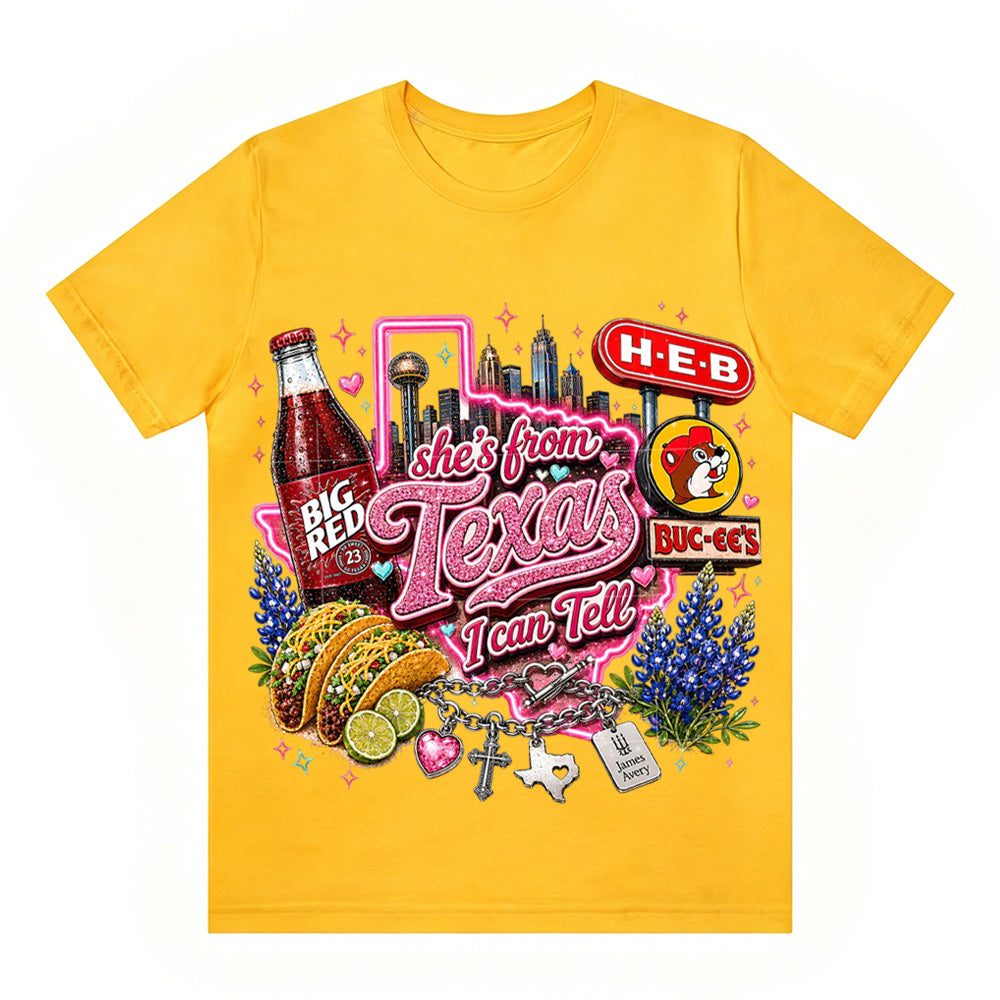 She's From Texas I Can Tell Unisex Travel T-shirt