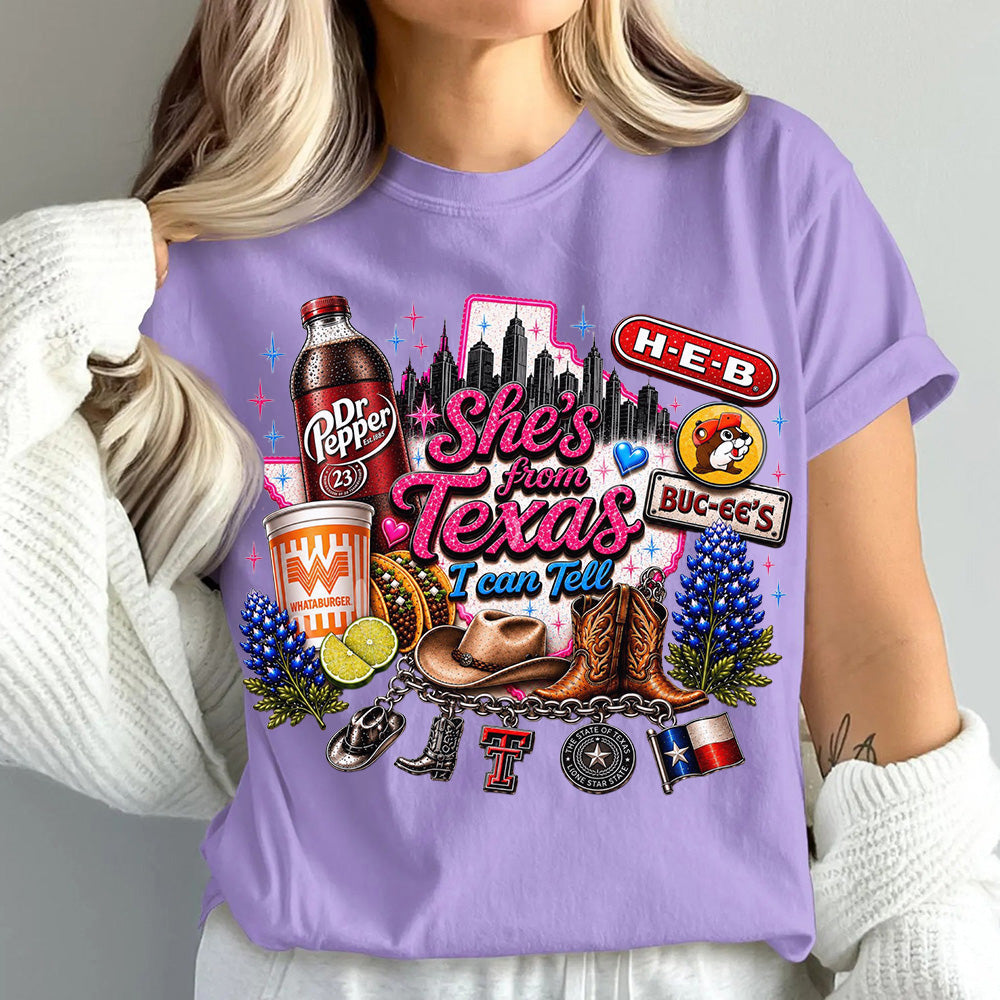 "She's From Texas I Can Tell" Unisex Cuffed-sleeve Texas Residents T-shirt