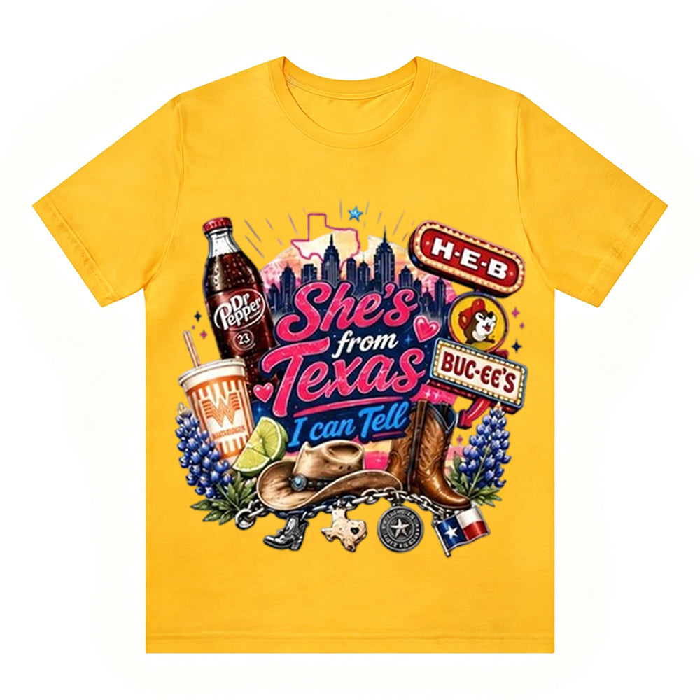 She's From Texas Tour Cowgirl And Soda Unisex Travel T-shirt