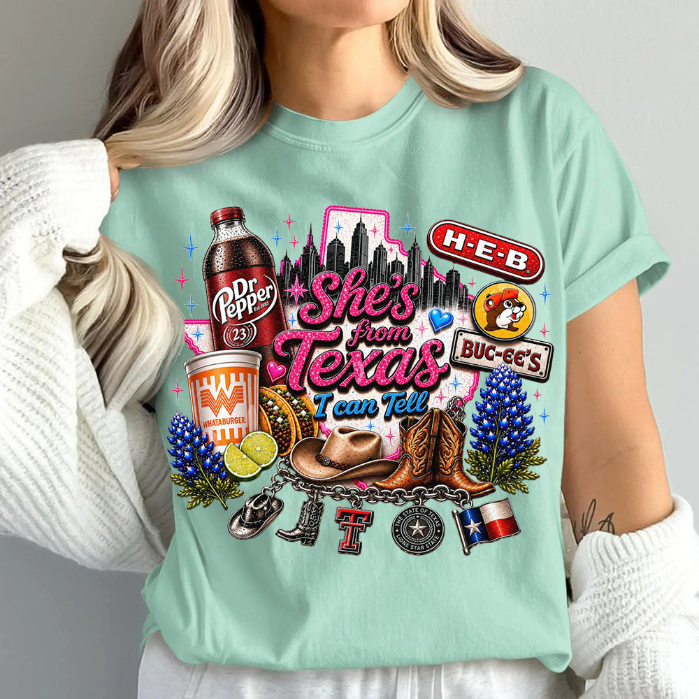 "She's From Texas I Can Tell" Unisex Cuffed-sleeve Texas Residents T-shirt