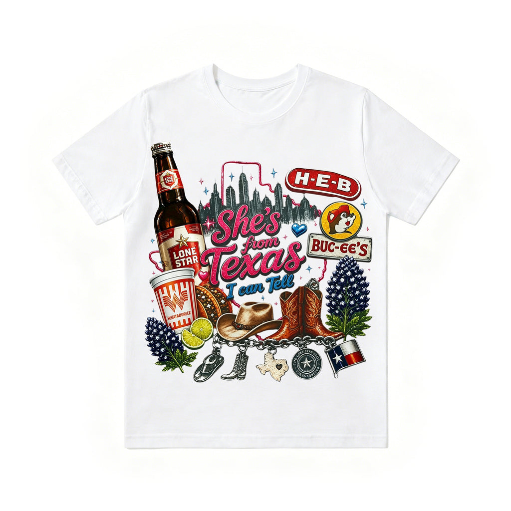 "She's From Texas I Can Tell" Cuffed-sleeve Texas Residents T-shirt