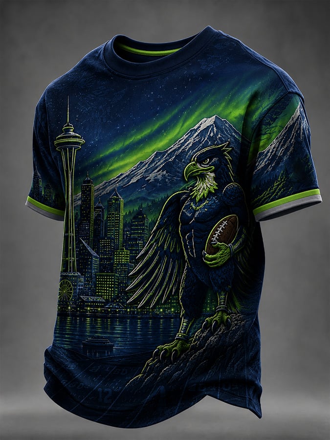 Men's Casual Rugby-Print T-Shirt