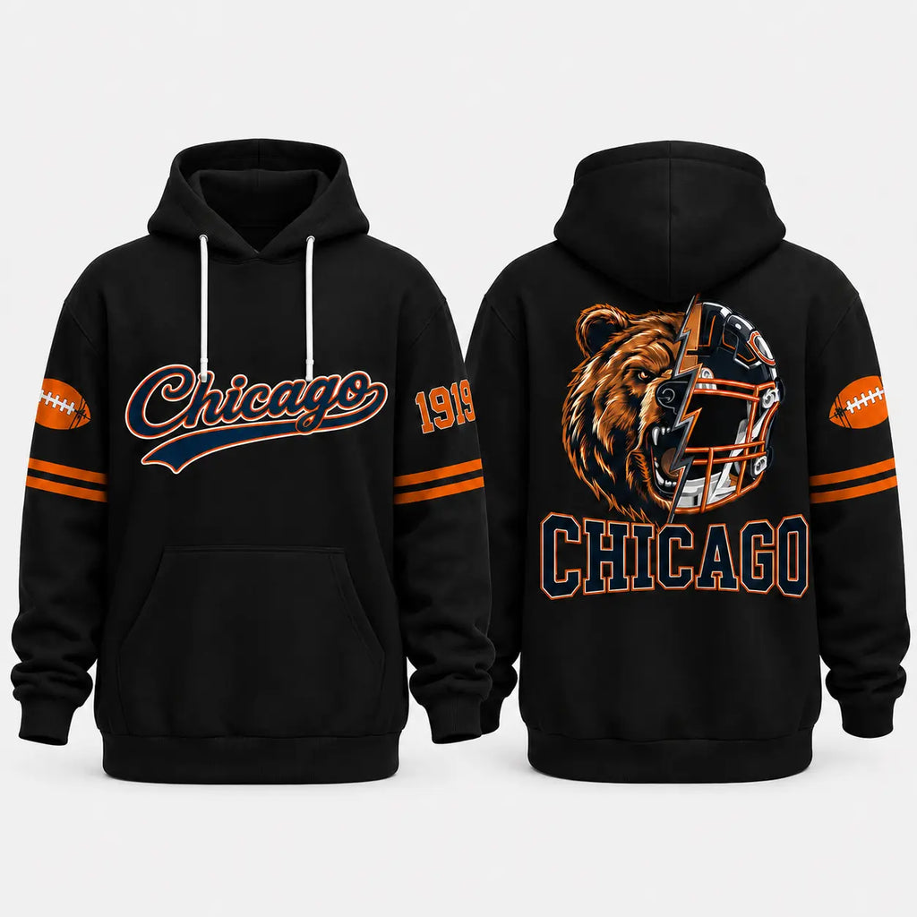 Retro City Football Mascot Graphic Hoodie With Front Pocket