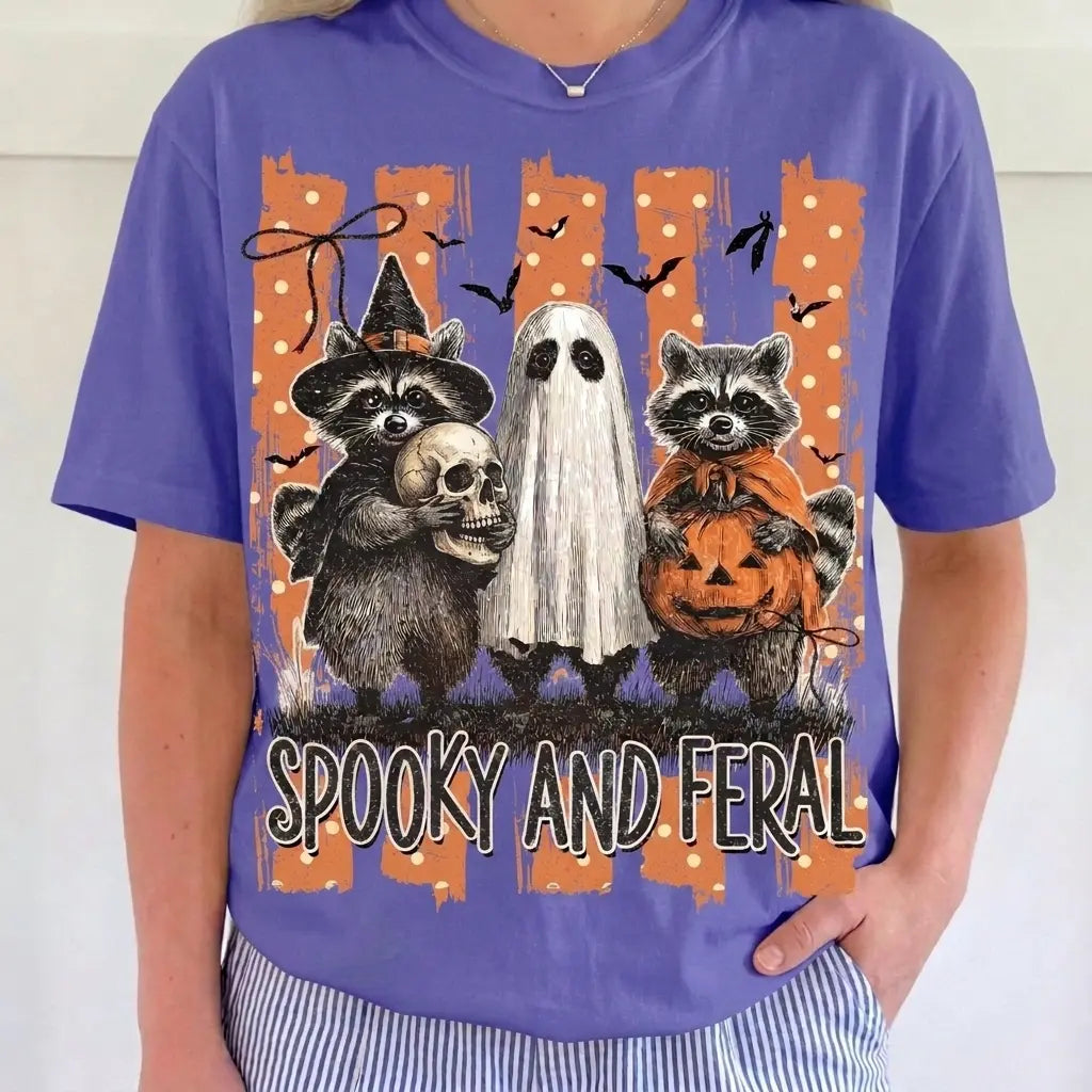  Raccoon Ghost Pumpkin Graphic Tee