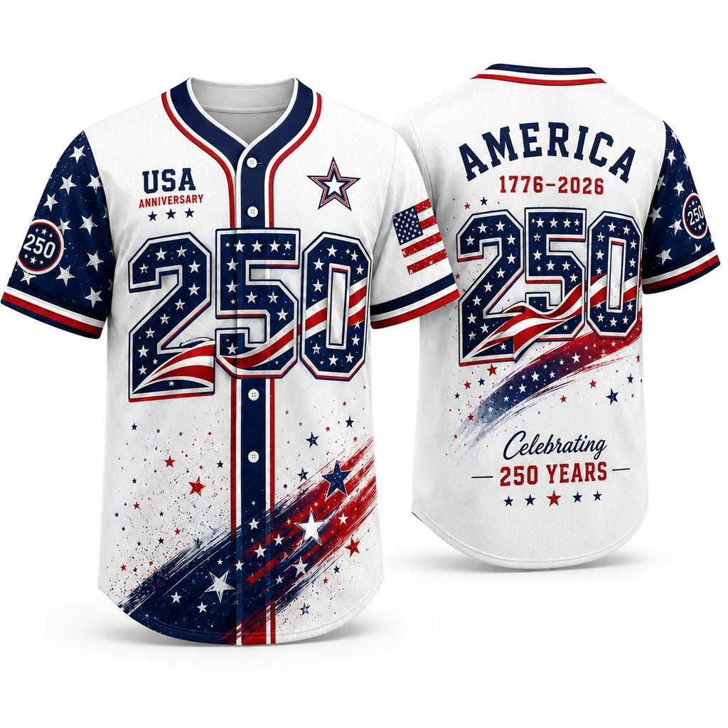 Men's USA 250th Anniversary Baseball Jersey - 1776-2026 Patriotic Button-Down Shirt
