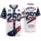 Men's USA 250th Anniversary Baseball Jersey - 1776-2026 Patriotic Button-Down Shirt