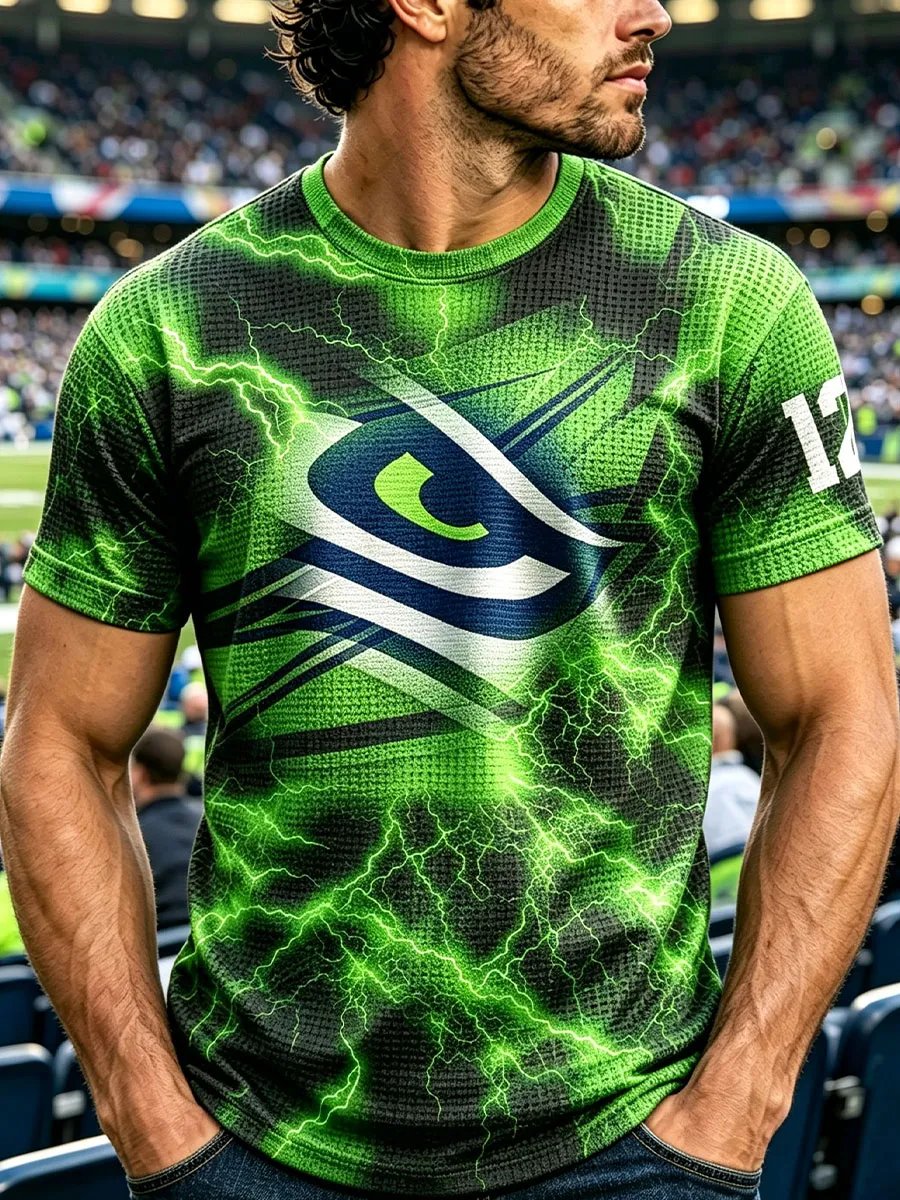 Men's Rugby Enthusiasts' Comfortable Waffle-Knit Short-Sleeved T-Shirt