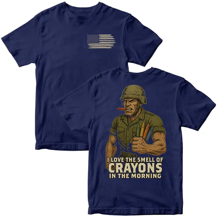 USMC Crayon Eater T-Shirt – I Love The Smell of Crayons in the Morning Funny Marine Corps Tee