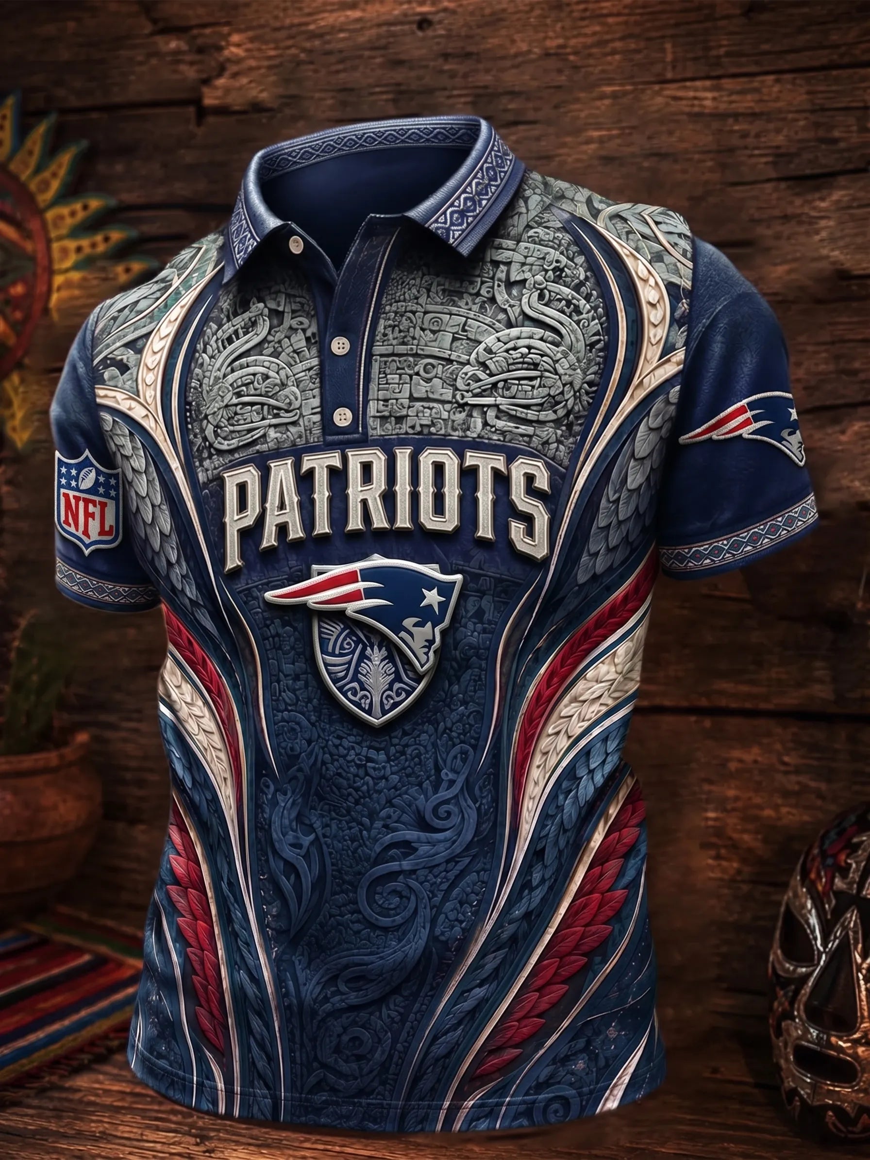 Men's New England Patriots Football Print Polo Shirt