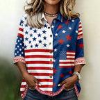 Women'S Retro Independence Day Floral Flag Printed Cotton Linen Shirt