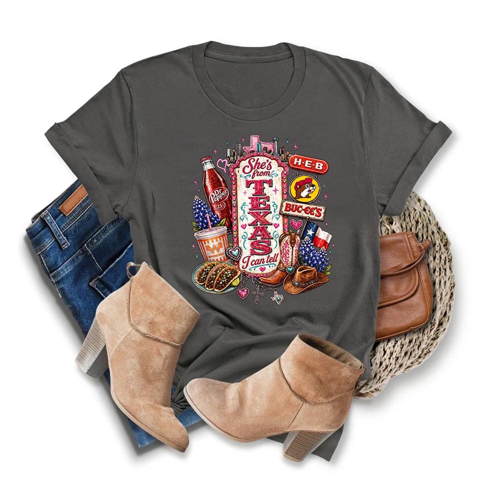 Texas Icons Tee: She's From I Can Tell Pink Glam State Pride