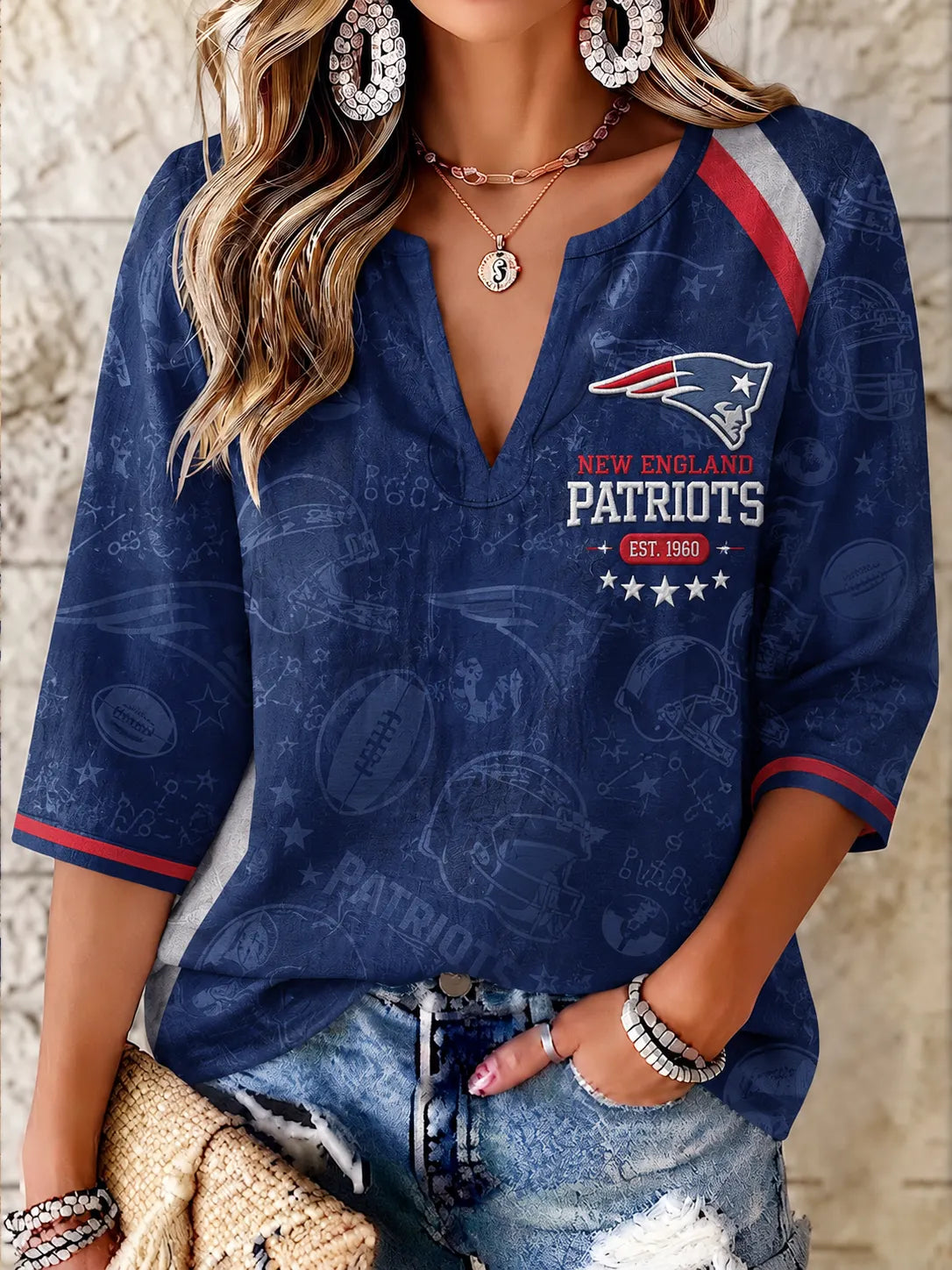 Women's New England Patriots V-Neck Top