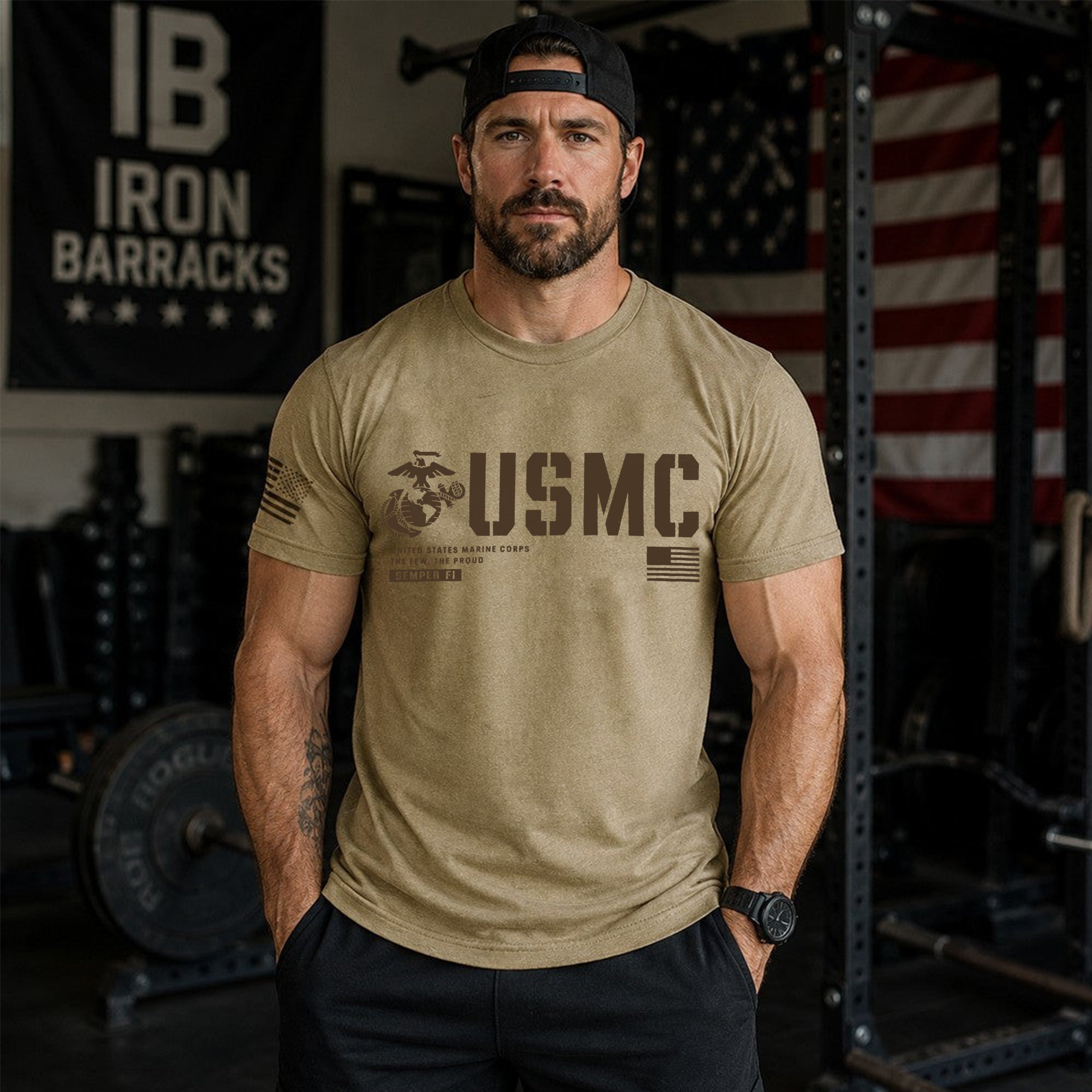 USMC Split Flag Coyote Brown Shirt