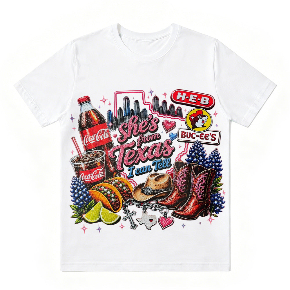 "She's From Texas I Can Tell" Cuffed-sleeve Texas Residents T-shirt