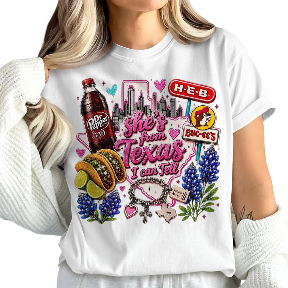 "She's From Texas I Can Tell" Unisex Cuffed-sleeve Texas Residents T-shirt