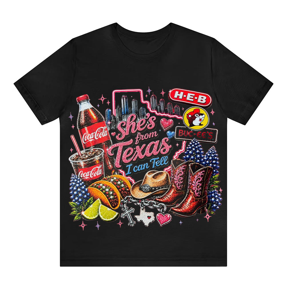 "She's From Texas I Can Tell" Cuffed-sleeve Texas Residents T-shirt