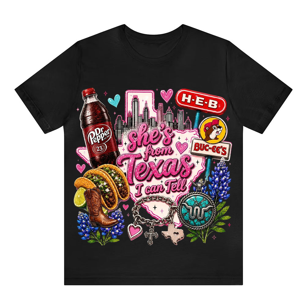 She's From Texas I Can Tell Unisex Travel T-shirt