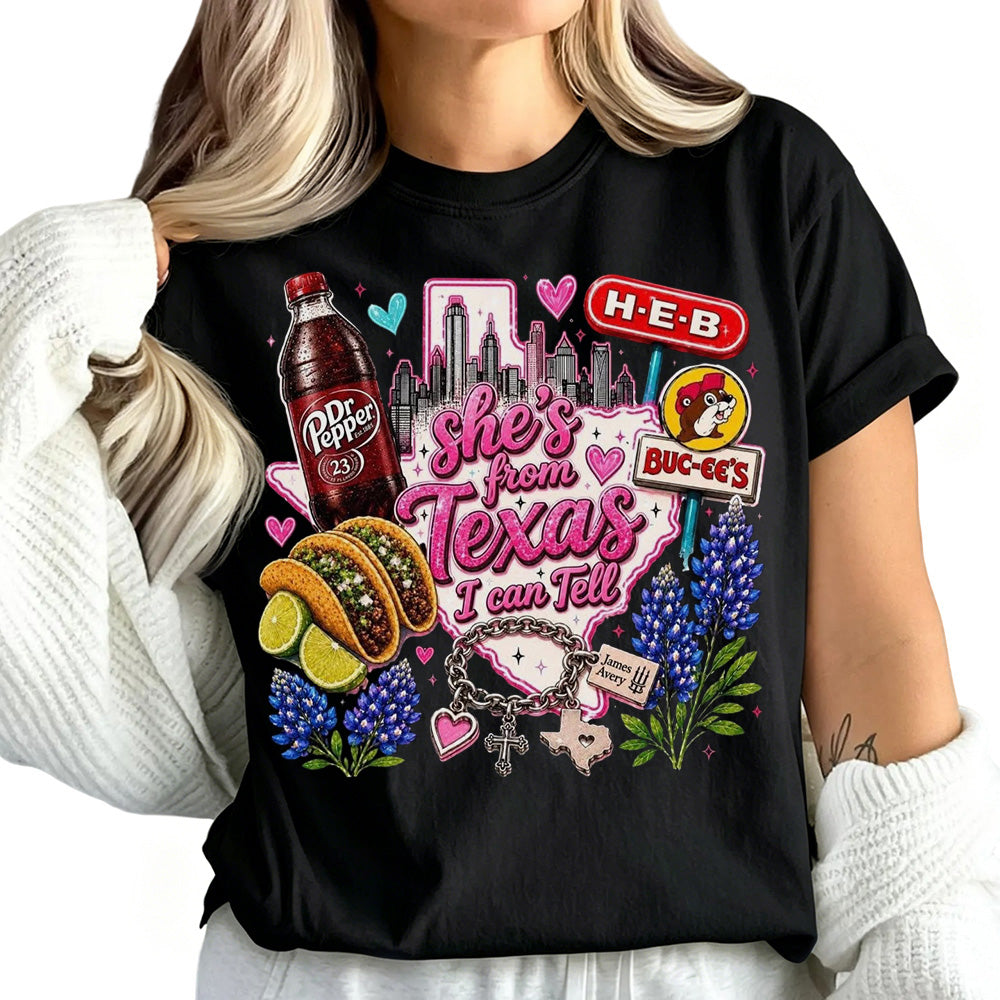 "She's From Texas I Can Tell" Unisex Cuffed-sleeve Texas Residents T-shirt