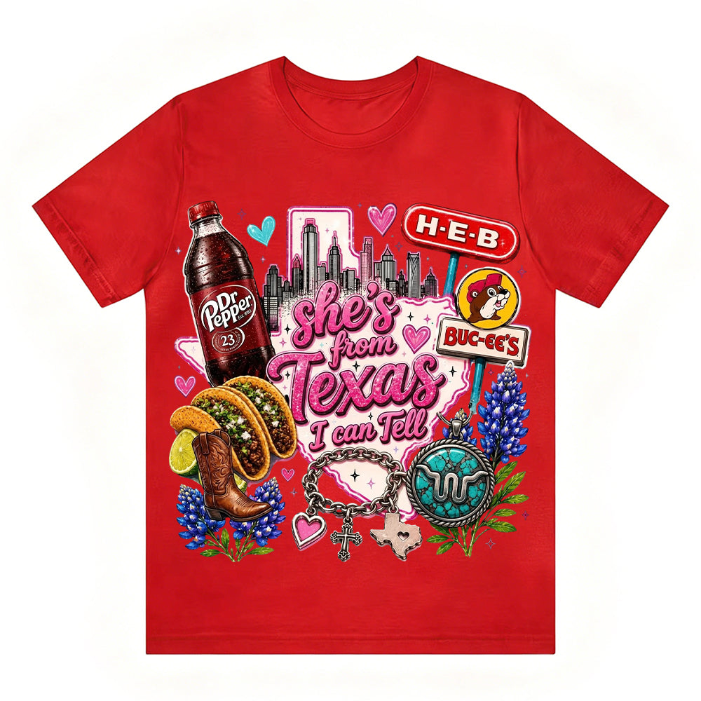 She's From Texas I Can Tell Unisex Travel T-shirt