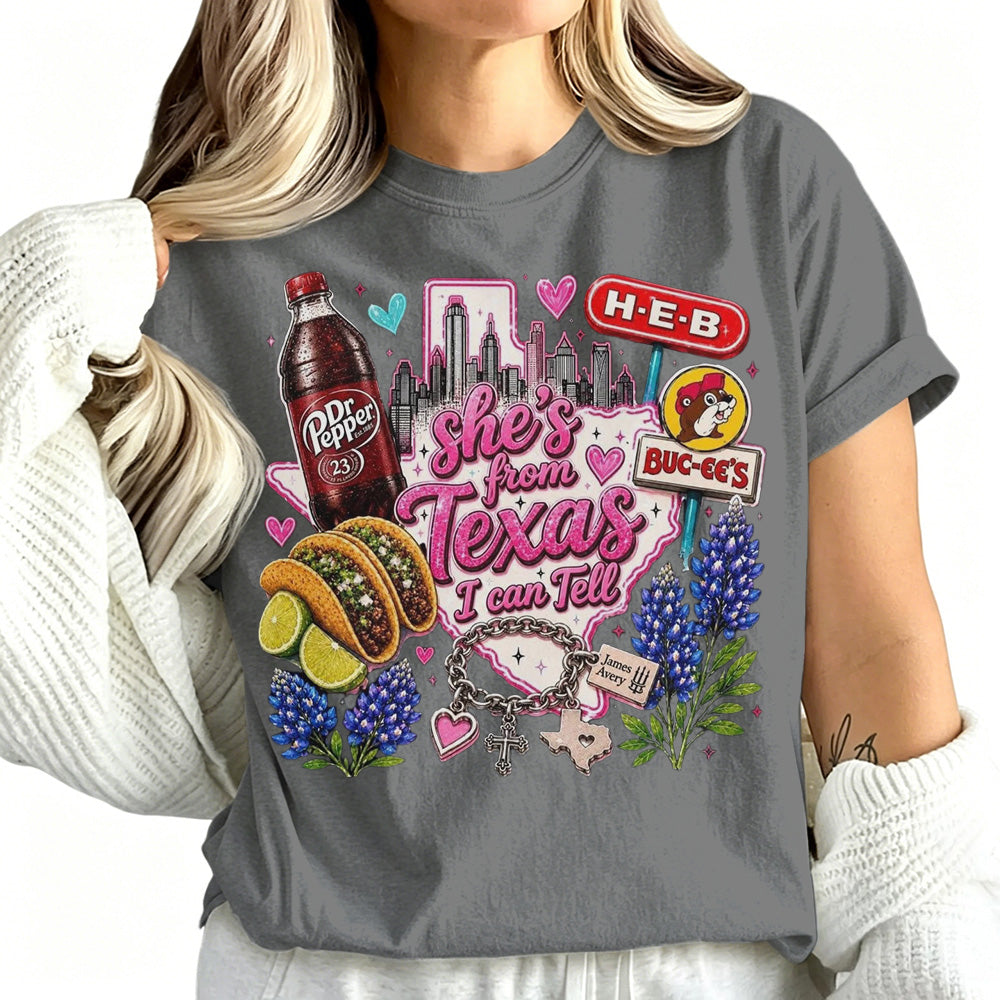 "She's From Texas I Can Tell" Unisex Cuffed-sleeve Texas Residents T-shirt