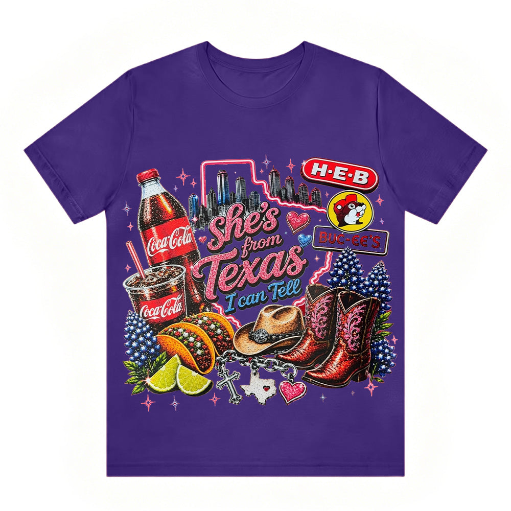 "She's From Texas I Can Tell" Cuffed-sleeve Texas Residents T-shirt