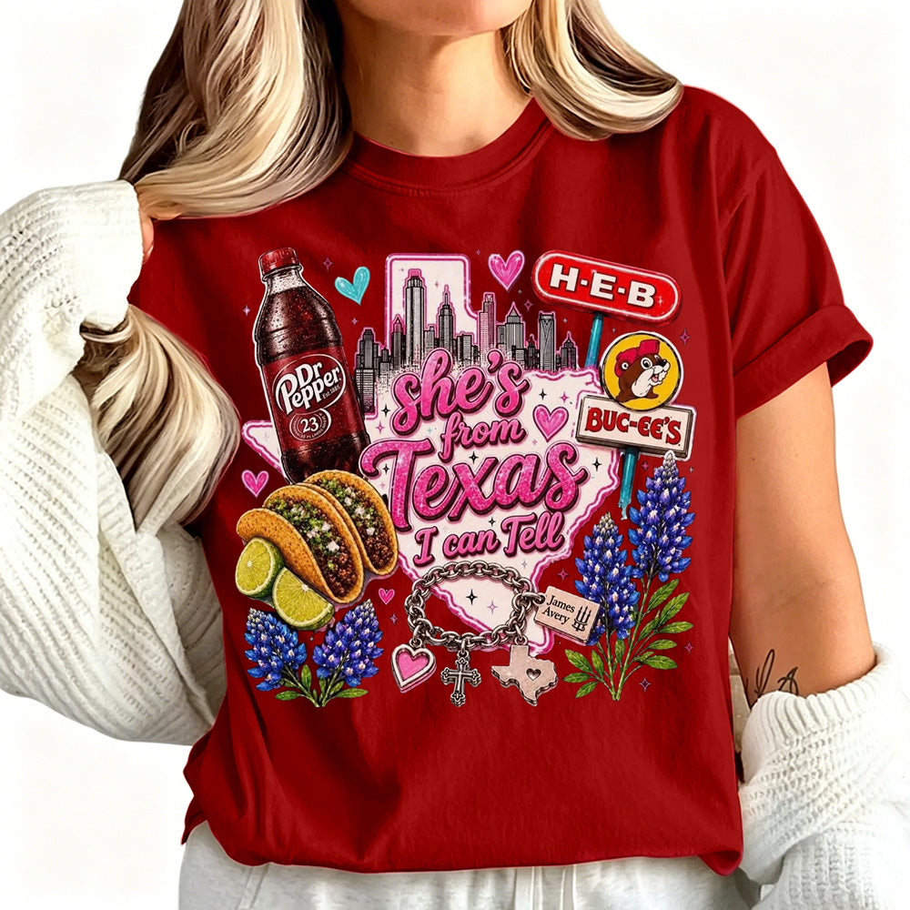 "She's From Texas I Can Tell" Unisex Cuffed-sleeve Texas Residents T-shirt